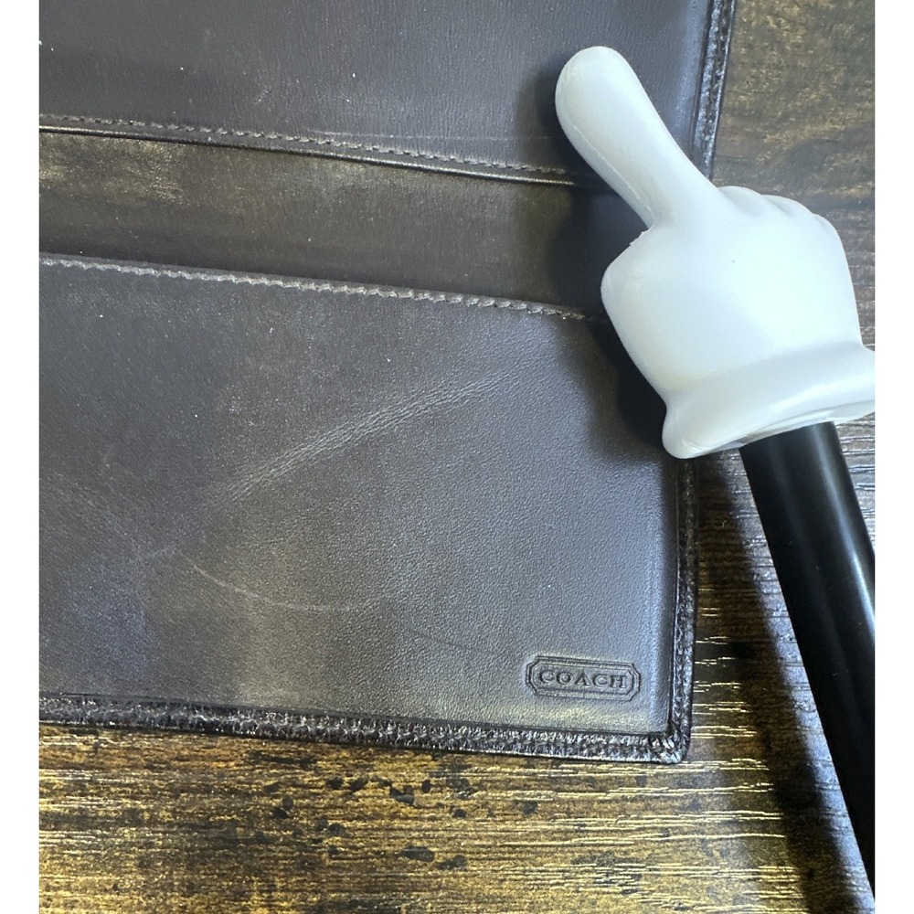 Coach Checkbook Cover Signature Brown Logo Jacquard Fabric Leather Trim Wallet - Picture 9 of 14